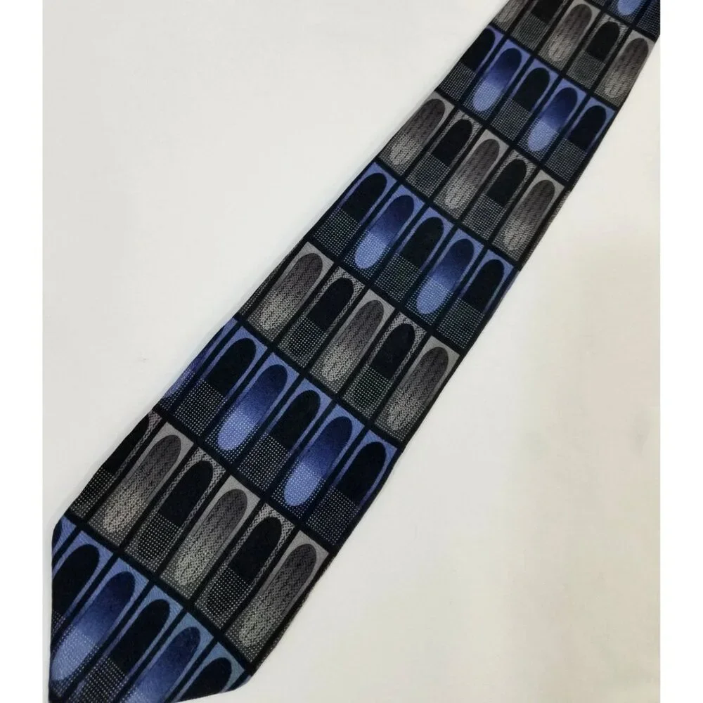 Mosaic Mens Necktie Handmade Silk Tie Blue Gray Geometric Cathedral Window
